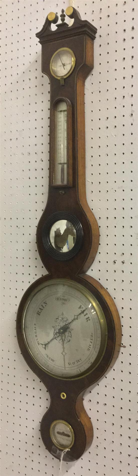 Regency strung mahogany wheel barometer, 3ft 2in(-)